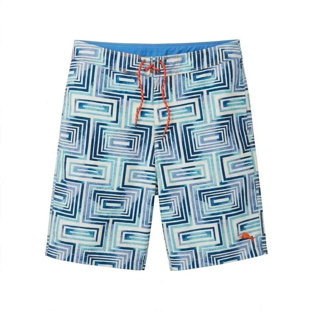 Tommy Bahama Relax Mens 38 Blue Geometric Maze Board Shorts Swim Trunks